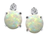 Tommaso Design™ Genuine 6mm Round Opal and Diamond Earring Studs
