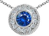 Tommaso Design™ Round 5mm Genuine Sapphire and Diamond Pendant