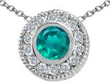 Tommaso Design™ Round 5mm Genuine Emerald and Diamond Pendant