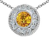 Tommaso Design™ Round 5mm Genuine Yellow Sapphire and Diamond Pendant
