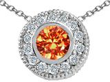 Tommaso Design™ Round 5mm Genuine Orange Sapphire and Diamond Pendant