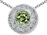 Tommaso Design™ Round 5mm Genuine Green Sapphire and Diamond Pendant