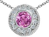 Tommaso Design™ Round 5mm Genuine Pink Sapphire and Diamond Pendant
