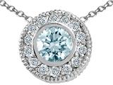 Tommaso Design™ Round 5mm Genuine Aquamarine and Diamond Pendant