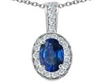 Tommaso Design™ Oval 8x6mm Genuine Sapphire and Diamond Pendant