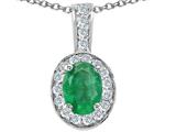 Tommaso Design™ Oval 8x6 mm Genuine Emerald and Diamond Pendant