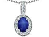 Tommaso Design™ Oval 8x6mm Created Star Sapphire and Genuine Diamond Pendant