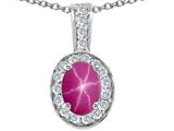 Tommaso Design™ Oval 8x6mm Created Star Ruby and Genuine Diamond Pendant