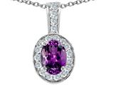 Tommaso Design™ Oval 8x6mm Genuine Amethyst and Diamond Pendant