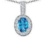 Tommaso Design™ Oval 8x6mm Genuine Blue Topaz and Diamond Pendant