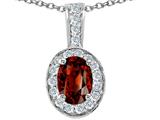 Tommaso Design™ Oval Genuine Garnet and Diamond Pendant