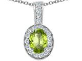 Tommaso Design™ Oval 8x6mm Genuine Peridot and Diamond Pendant