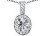 Tommaso Design™ Oval 8x6mm Genuine White Topaz and Diamond Pendant