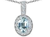 Tommaso Design™ Oval 8x6mm Genuine Aquamarine and Diamond Pendant