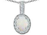 Tommaso Design™ Oval 8x6mm Genuine Opal and Diamond Pendant