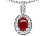 Tommaso Design™ Oval 8x6mm Cab Genuine Garnet and Diamond Pendant