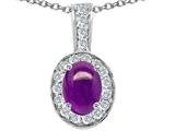 Tommaso Design™ Oval 8x6mm Cab Genuine Amethyst and Diamond Pendant