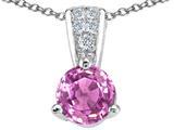 Tommaso Design™ Round 5mm Genuine Pink Sapphire and Diamond Pendant