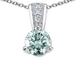 Tommaso Design™ Round 5mm Genuine Aquamarine and Diamond Pendant