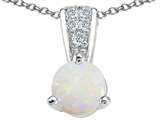 Tommaso Design™ Round 5mm Genuine Opal and Diamond Pendant