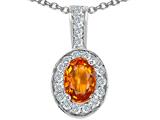 Tommaso Design™ Oval 7x5 mm Genuine Orange Sapphire and Diamond Pendant