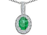 Tommaso Design™ Oval 7x5 mm Genuine Emerald and Diamond Pendant