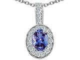 Tommaso Design™ Oval 7x5 mm Genuine Tanzanite and Diamond Pendant