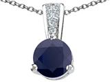 Tommaso Design™ Round 7mm Genuine Black Sapphire and Diamond Pendant