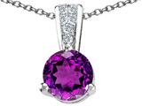 Tommaso Design™ Round 7mm Genuine Amethyst and Diamond Pendant