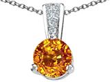 Tommaso Design™ Round 7mm Genuine Citrine and Diamond Pendant