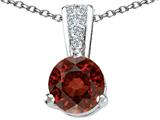 Tommaso Design™ 7mm Round Genuine Garnet and Diamond Pendant