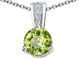 Tommaso Design™ 7mm Round Genuine Peridot and Diamond Pendant