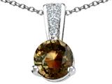 Tommaso Design™ 7mm Round Genuine Smoky Quartz and Diamond Pendant