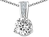 Tommaso Design™ 7mm Round Genuine White Topaz and Diamond Pendant
