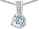 Tommaso Design™ 7mm Round Genuine Aquamarine and Diamond Pendant