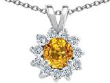 Tommaso Design™ Round Genuine Yellow Sapphire and Diamond Pendant