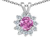 Tommaso Design™ Round Genuine Pink Sapphire and Diamond Pendant