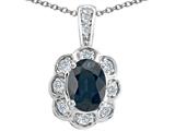 Tommaso Design™ Oval Genuine Sapphire and Diamond Pendant
