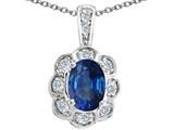 Tommaso Design™ Oval Genuine Sapphire and Diamond Pendant