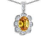 Tommaso Design™ Oval Genuine Yellow Sapphire and Diamond Pendant