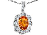 Tommaso Design™ Oval Genuine Orange Sapphire and Diamond Pendant