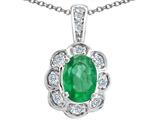 Tommaso Design™ Oval Genuine Emerald and Diamond Pendant