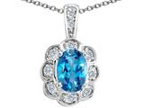 Tommaso Design™ Oval Genuine Bluetopaz and Diamond Pendant