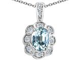 Tommaso Design™ Oval Genuine Aquamarine and Diamond Pendant