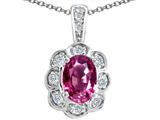 Tommaso Design™ Oval Genuine Pinktourmaline and Diamond Pendant