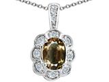 Tommaso Design™ Oval Genuine Smoky Quartz and Diamond Pendant