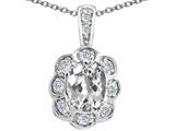 Tommaso Design™ Oval Genuine White Topaz and Diamond Pendant