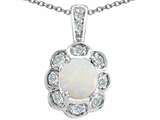 Tommaso Design™ Round Genuine Opal and Diamond Pendant