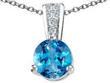Tommaso Design™ Round Genuine Blue Topaz and Diamond Pendant