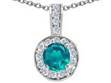 Tommaso Design™ Round Genuine Emerald and Diamond Pendant